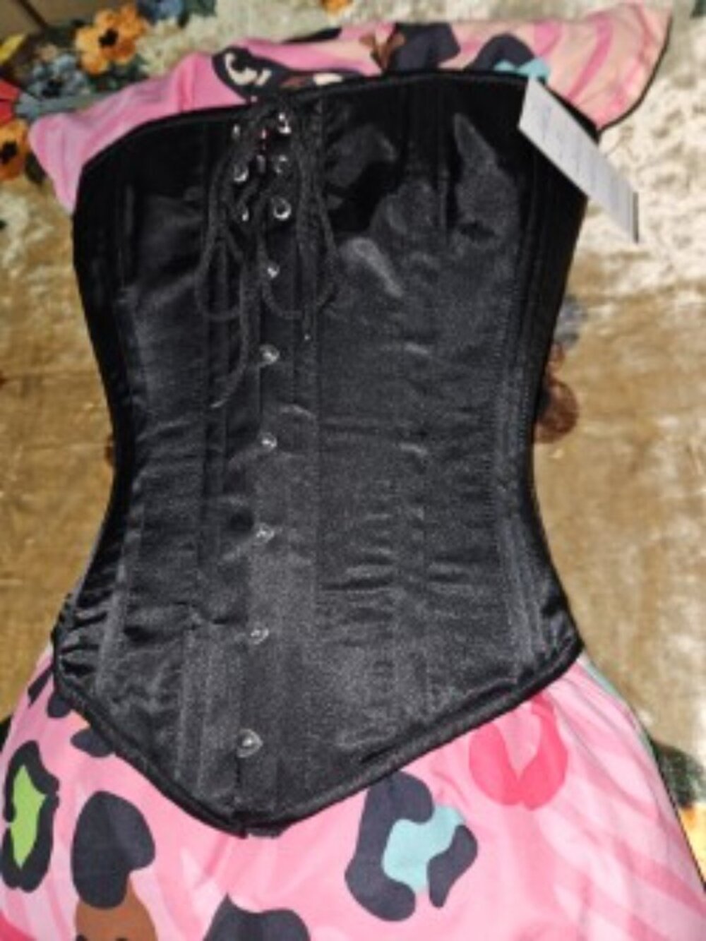 NWT L/28" BLACK SILK Night Owl Steel Boned Tight Lacing Corset LARGE EDWARDIAN - Picture 4 of 9